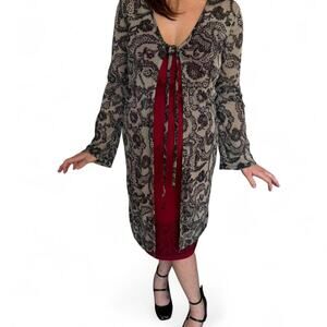 Chiffon sheer long floral design front tie cardigan size medium